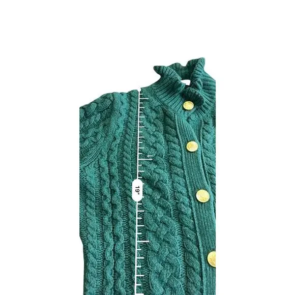 J Crew Cable Knit Cardigan Ruffle Neck Button Front Wool CHRISTMAS Sz small - Picture 12 of 13